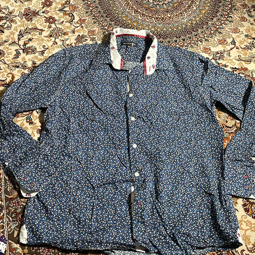 IZAC & ADAM Cowboy Western Vintage Style Dress Party Mens Shirt Blue 2XL